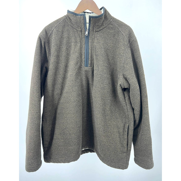 Orvis Fleece Pullover Jacket Sherpa Lined Beige Brown Men's Size Large - Picture 1 of 6